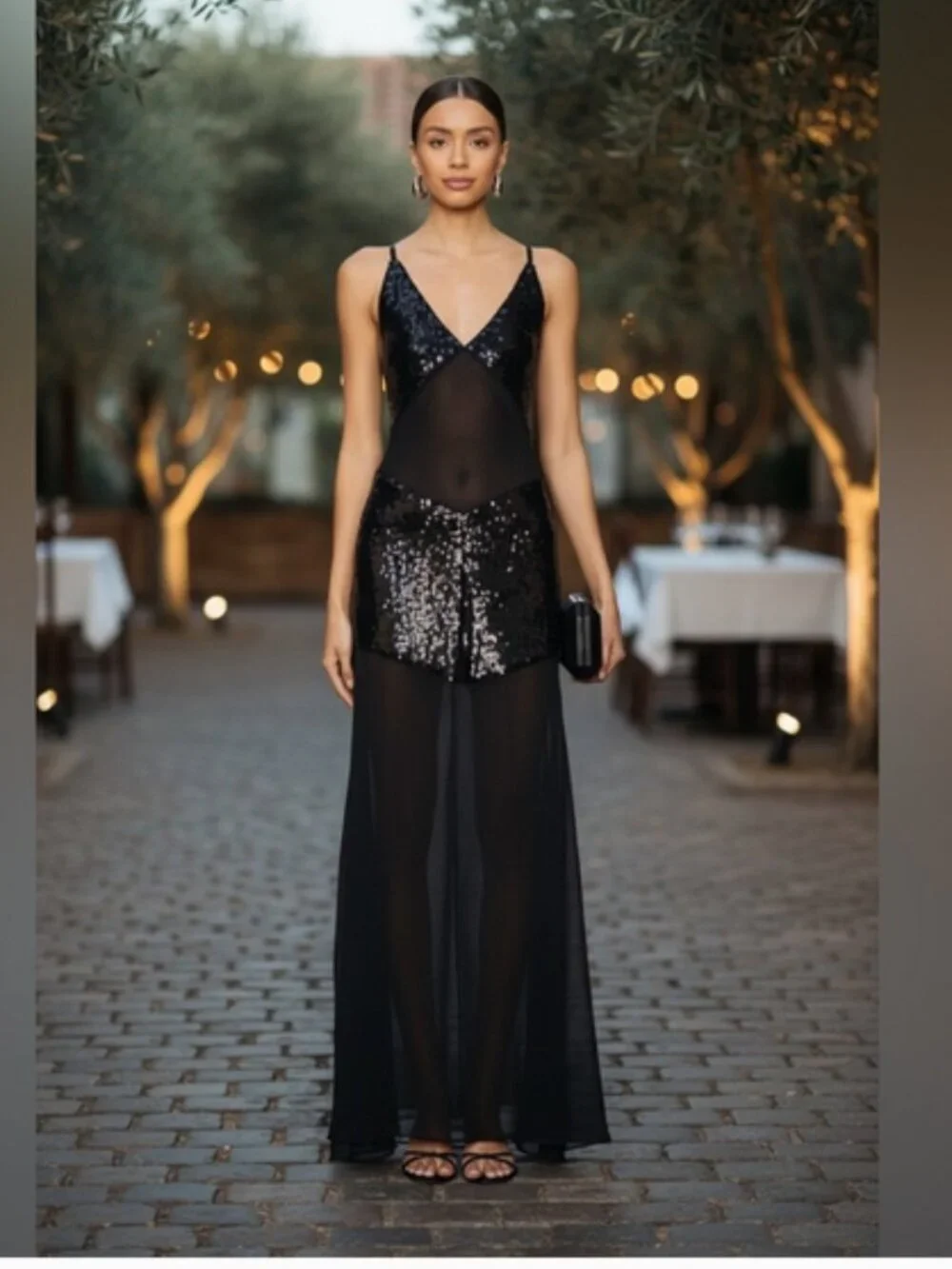 New! WeWoreWhat Sheer Panel Sequin Maxi Dress in Black Sz 6 - Picture 10 of 10